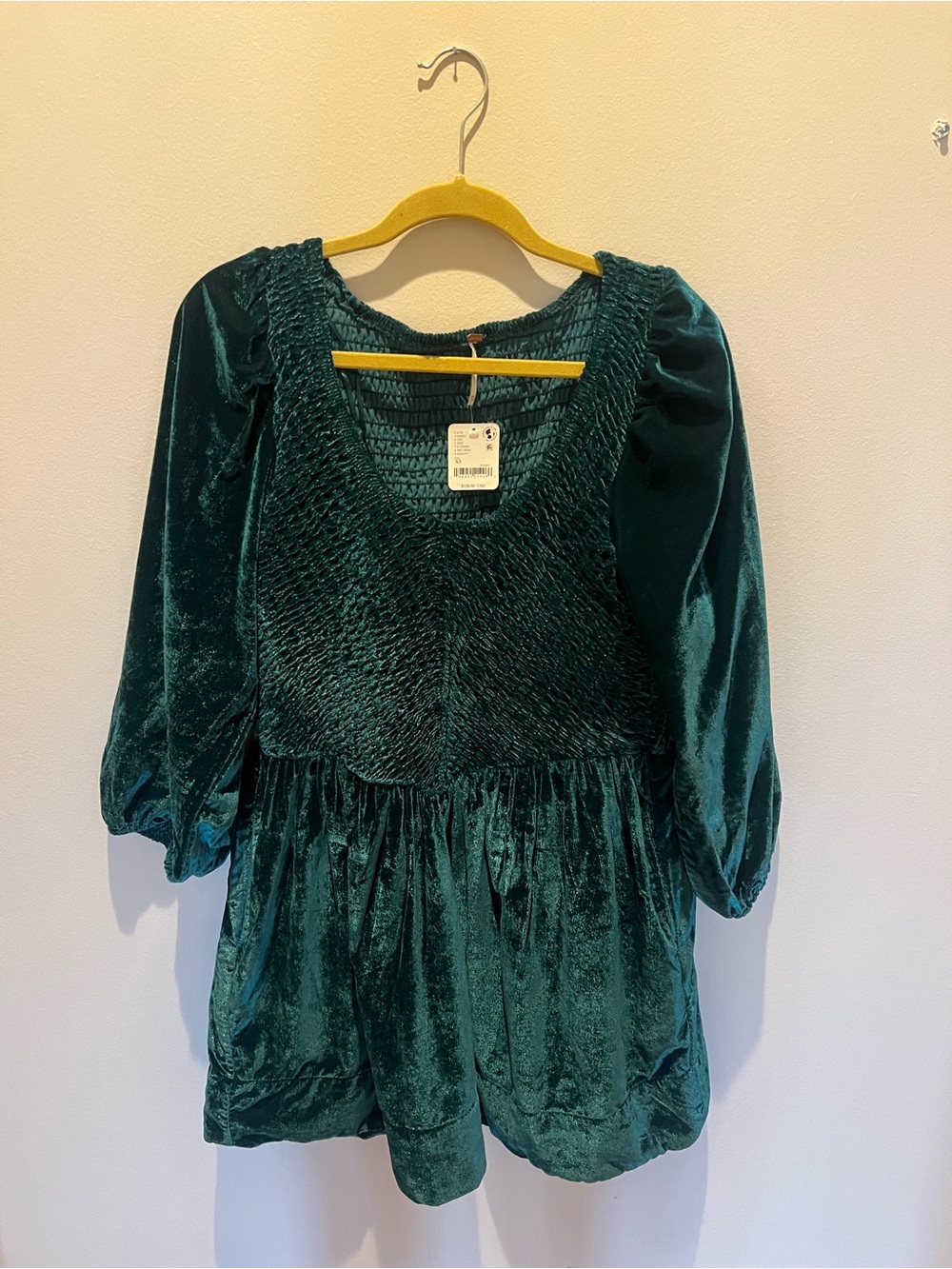 Free People Green Velvet Smocked Peasant Dress
